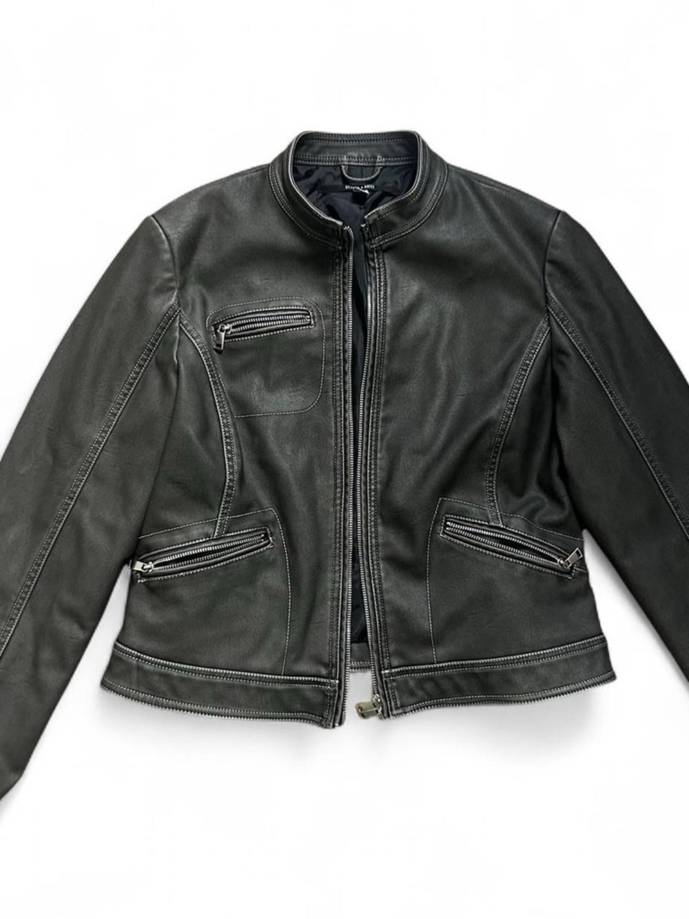 Urban Outfitters Silence + Noise Grey Ivy Faux Leather Fitted Moto Jacket